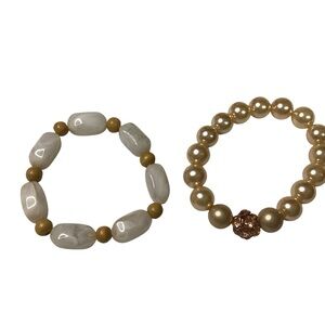 Elegant Gold and Cream Beaded Bracelets Set